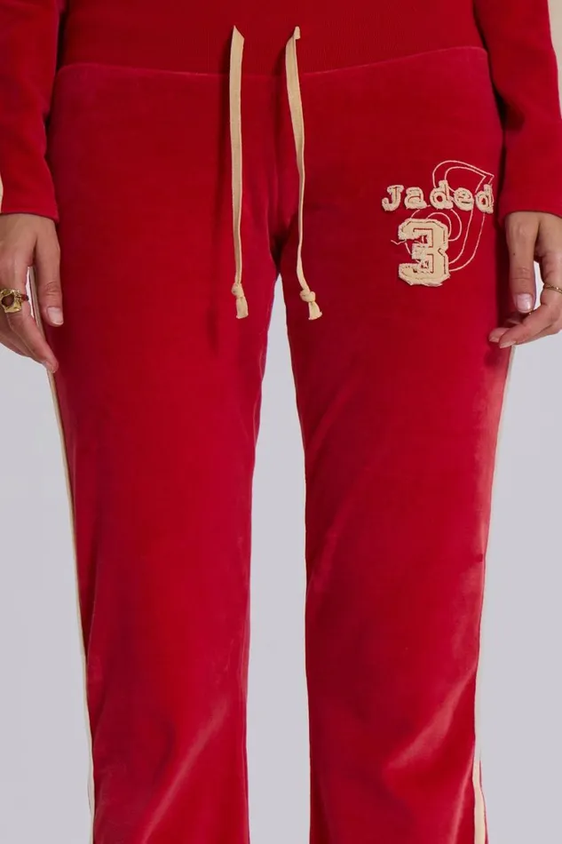 Jaded London Baggy Joggers and Sweatpants Women Red Three Velour Lowrise Bootcut Trousers Red