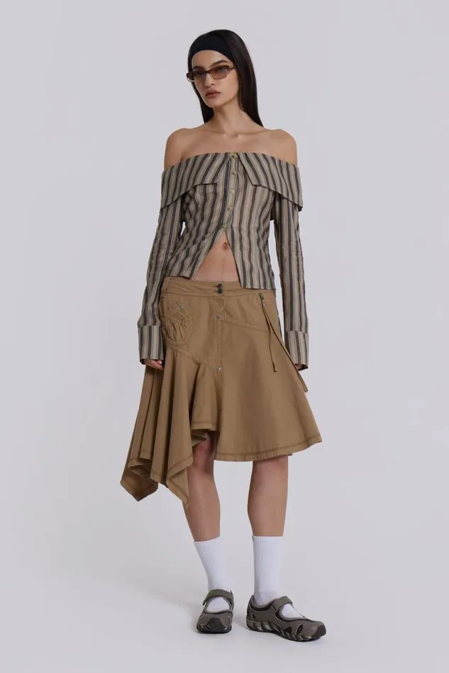 Jaded London Bandeau Tops Women Emra Off The Shoulder Shirt Brown