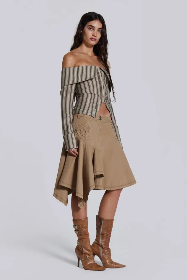 Jaded London Bandeau Tops Women Emra Off The Shoulder Shirt Brown