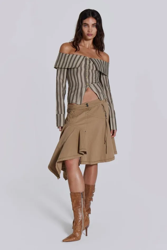 Jaded London Bandeau Tops Women Emra Off The Shoulder Shirt Brown