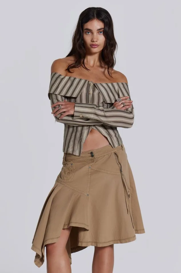 Jaded London Bandeau Tops Women Emra Off The Shoulder Shirt Brown