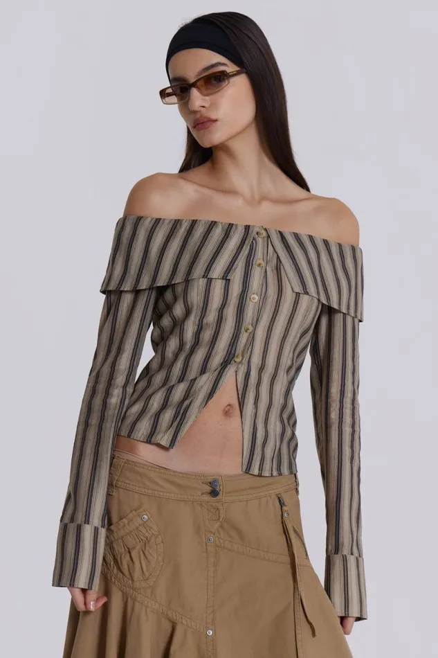 Jaded London Bandeau Tops Women Emra Off The Shoulder Shirt Brown