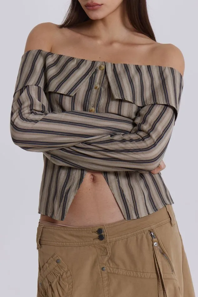 Jaded London Bandeau Tops Women Emra Off The Shoulder Shirt Brown