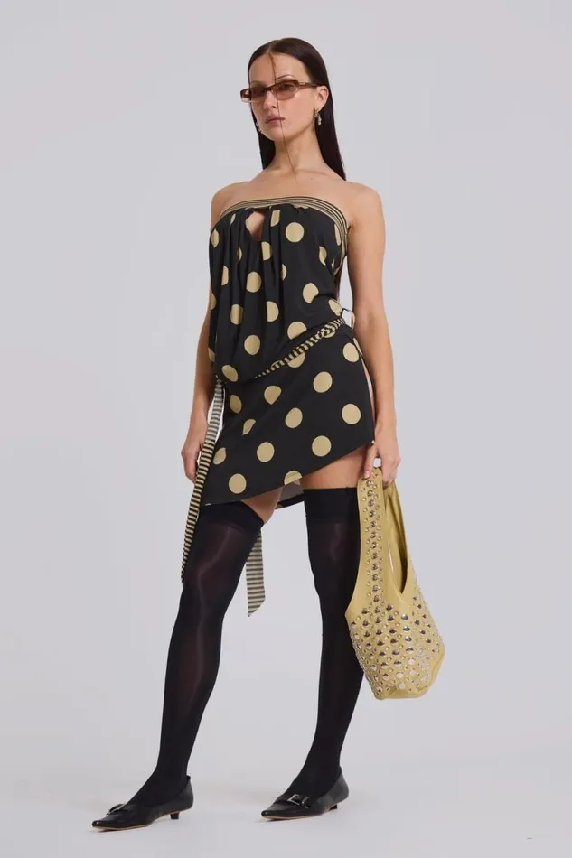 Jaded London Beach CoOrds Women Lola Strapless Mini Dress In Polkadot Stripe Polkadot