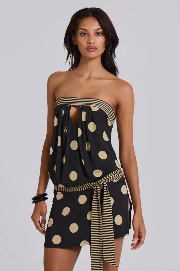 Jaded London Beach CoOrds Women Lola Strapless Mini Dress In Polkadot Stripe Polkadot