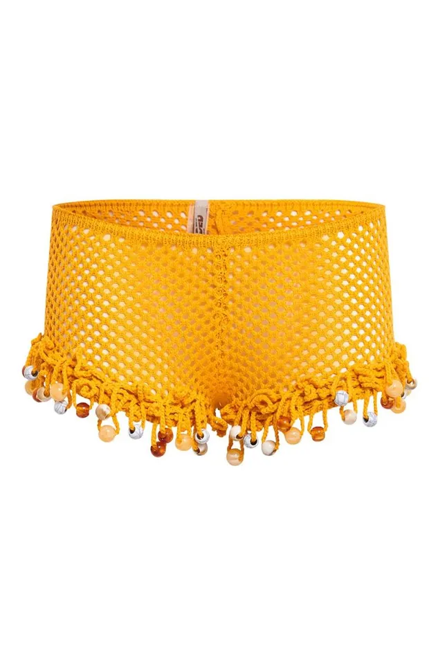 Jaded London Beach Cover Ups Women Canary Knit Shorts With Beaded Trim Yellow