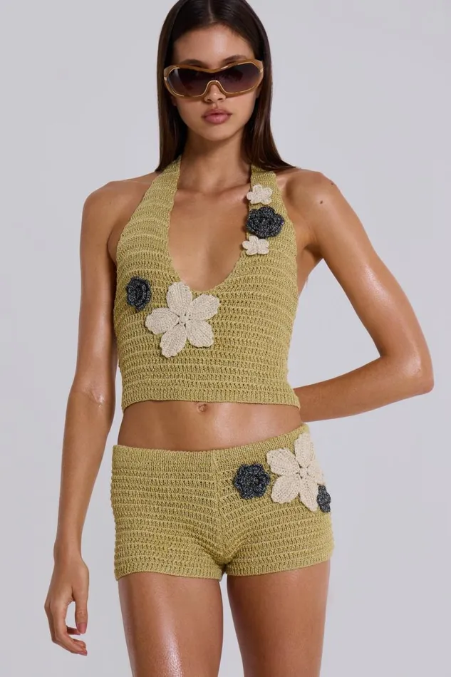 Jaded London Beach Cover Ups Women Vine Crochet Plunge Top With Flower Detail Green Jaded London Beach Cover Ups Women Vine Crochet Plunge Top With Flower Detail Green