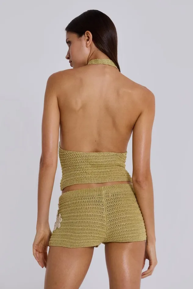 Jaded London Beach Cover Ups Women Vine Crochet Plunge Top With Flower Detail Green