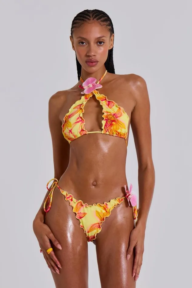 Jaded London Bikini Bottoms Women Lucia Ruffle Bikini Bottom With Flower Detail Summer Orchid Jaded London Bikini Bottoms Women Lucia Ruffle Bikini Bottom With Flower Detail Summer Orchid