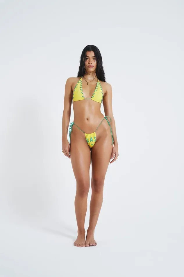 Jaded London Bikini Tops Women Amarela Laced Edge Halter Neck Bikini Top Yellow