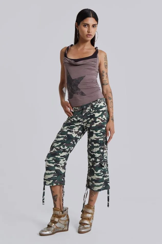 Jaded London Camo Pants Women Stella Camo Leopard Cargo Capri Trousers Camo
