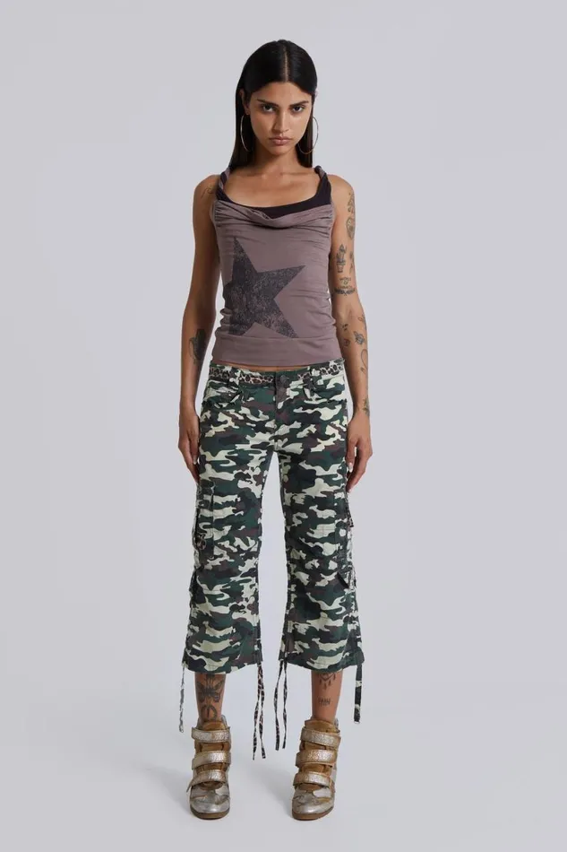 Jaded London Camo Pants Women Stella Camo Leopard Cargo Capri Trousers Camo