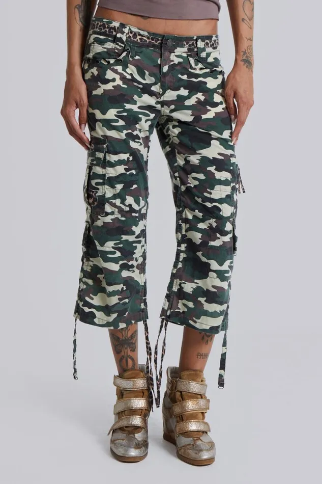 Jaded London Camo Pants Women Stella Camo Leopard Cargo Capri Trousers Camo