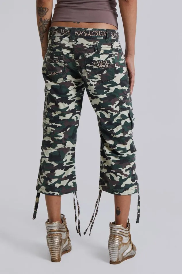 Jaded London Camo Pants Women Stella Camo Leopard Cargo Capri Trousers Camo