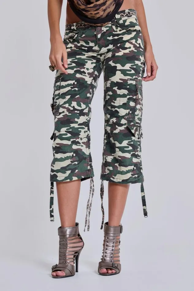 Jaded London Camo Pants Women Stella Camo Leopard Cargo Capri Trousers Camo