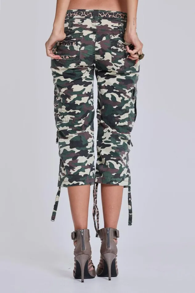 Jaded London Camo Pants Women Stella Camo Leopard Cargo Capri Trousers Camo
