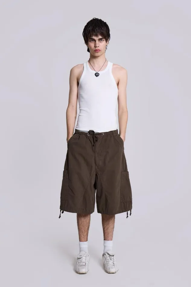 Jaded London Cargo Pants Men Brown Parachute Cargo Shorts Brown