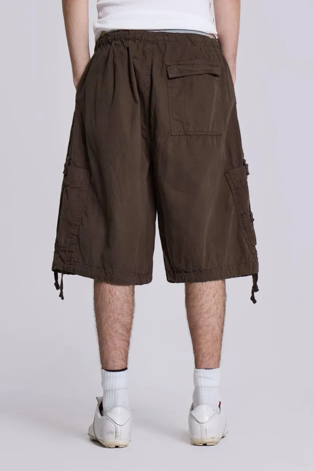 Jaded London Cargo Pants Men Brown Parachute Cargo Shorts Brown