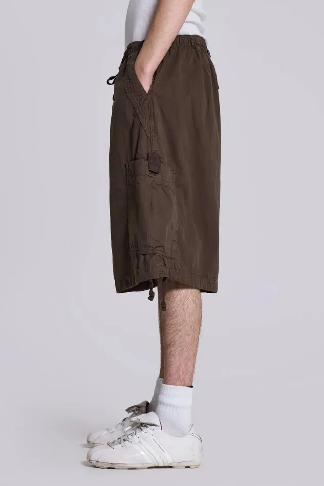 Jaded London Cargo Pants Men Brown Parachute Cargo Shorts Brown