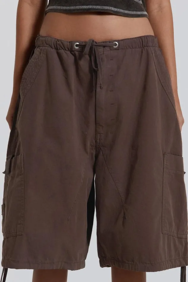 Jaded London Cargo Pants Men Brown Parachute Cargo Shorts Brown