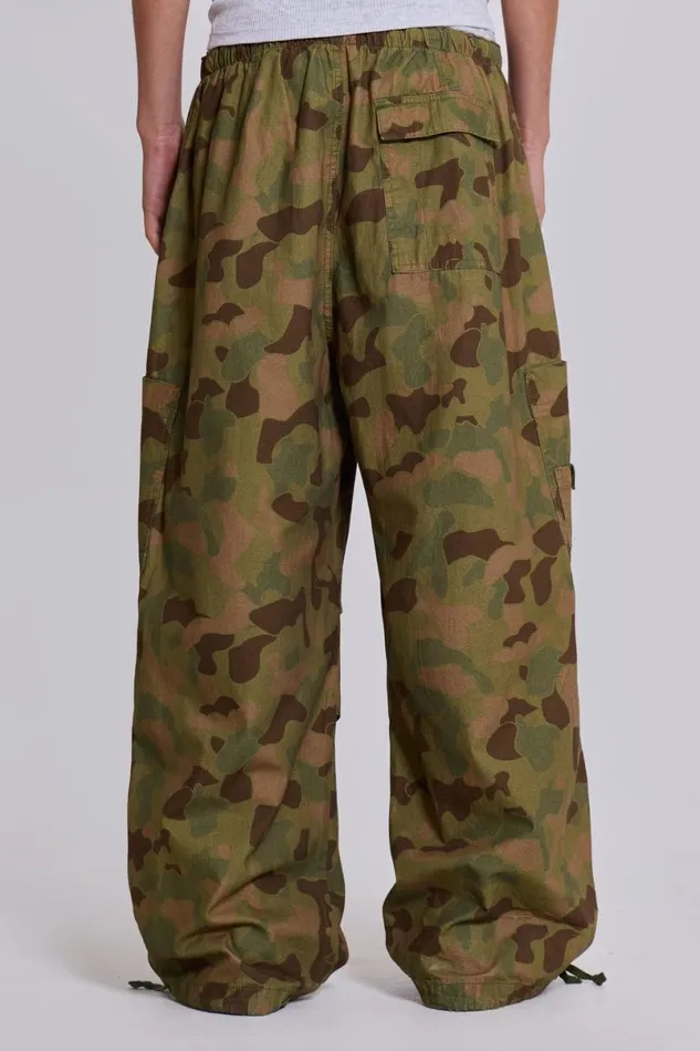 Jaded London Cargo Pants Men Duck Camo Parachute Pants Green