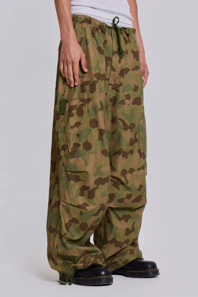Jaded London Cargo Pants Men Duck Camo Parachute Pants Green