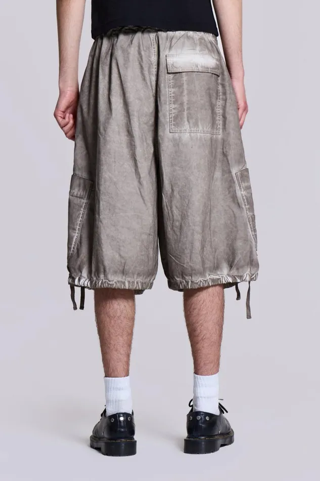 Jaded London Cargo Pants Men Stone Oil Wash Parachute Shorts Grey