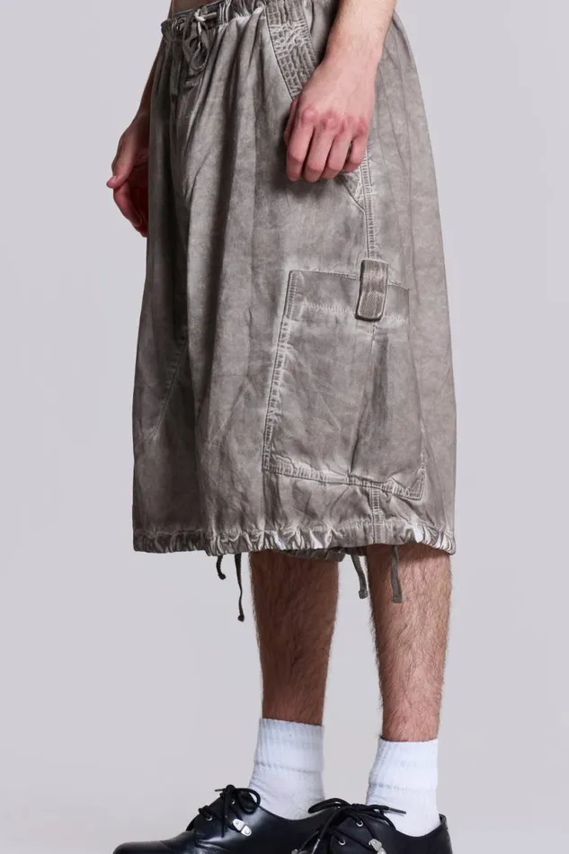 Jaded London Cargo Pants Men Stone Oil Wash Parachute Shorts Grey