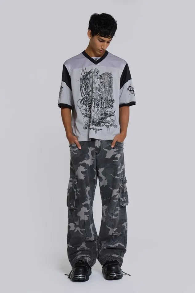 Jaded London Cargo Pants WomenUnisex Washed Black Trooper Camo Cargo Pant Camo