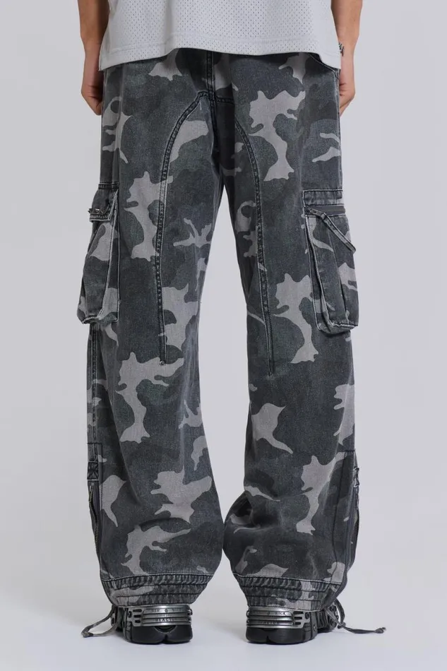 Jaded London Cargo Pants WomenUnisex Washed Black Trooper Camo Cargo Pant Camo