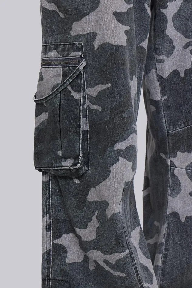 Jaded London Cargo Pants WomenUnisex Washed Black Trooper Camo Cargo Pant Camo