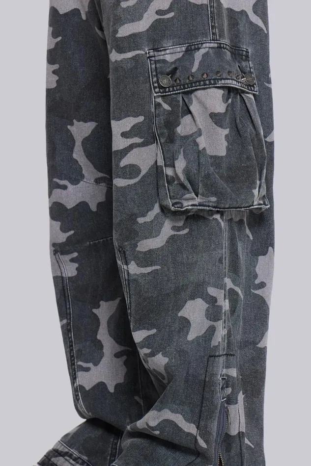Jaded London Cargo Pants WomenUnisex Washed Black Trooper Camo Cargo Pant Camo