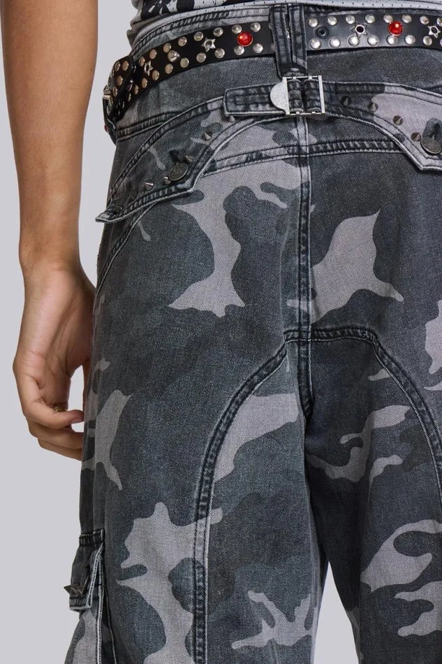 Jaded London Cargo Pants WomenUnisex Washed Black Trooper Camo Cargo Pant Camo