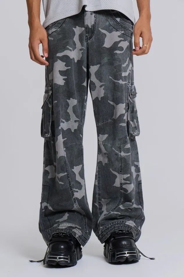 Jaded London Cargo Pants WomenUnisex Washed Black Trooper Camo Cargo Pant Camo