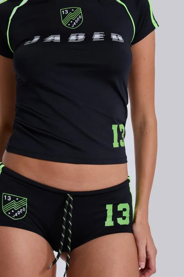 Jaded London CoOrds Women Black No13 Football Baby Tee Blackneon