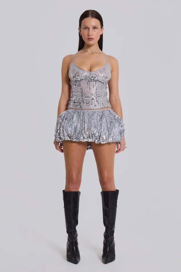 Jaded London CoOrds Women Cosmic Sequin Cami Top Grey