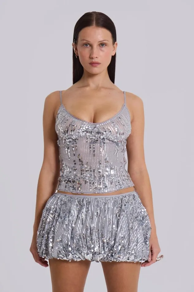 Jaded London CoOrds Women Cosmic Sequin Cami Top Grey