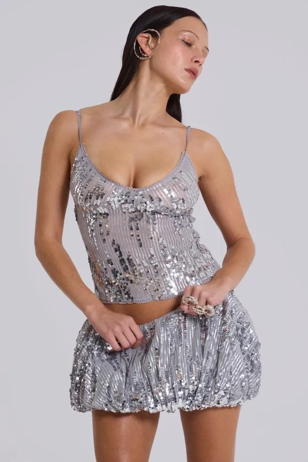 Jaded London CoOrds Women Cosmic Sequin Cami Top Grey