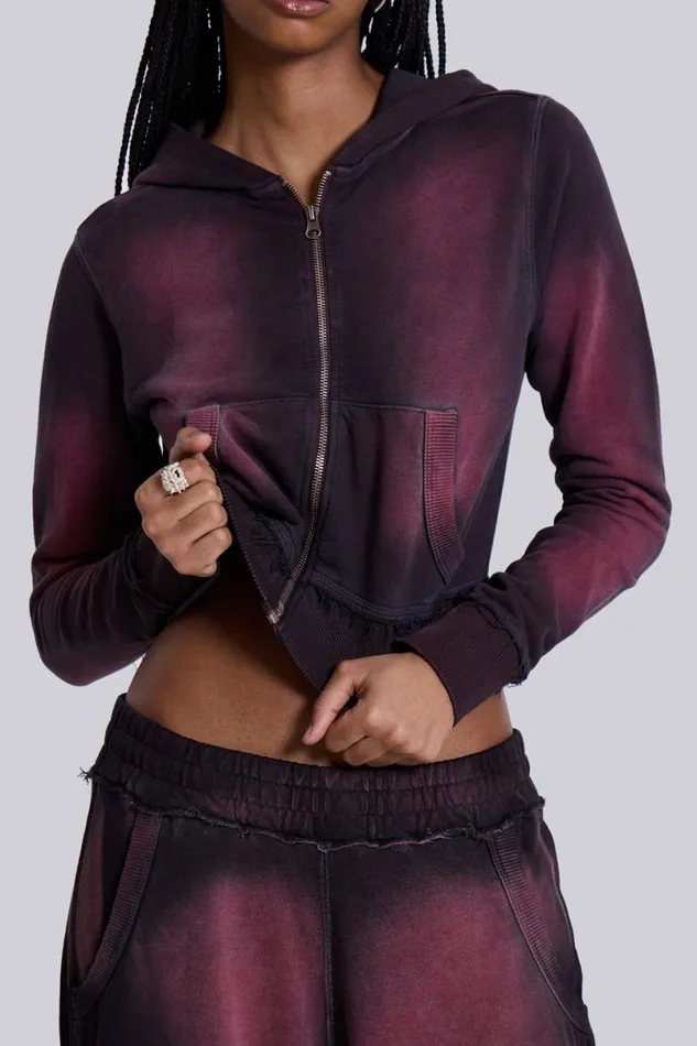 Jaded London CoOrds Women Deep Red Fade Mini Monster Hoodie Red
