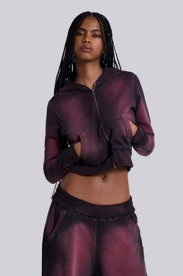 Jaded London CoOrds Women Deep Red Fade Mini Monster Hoodie Red