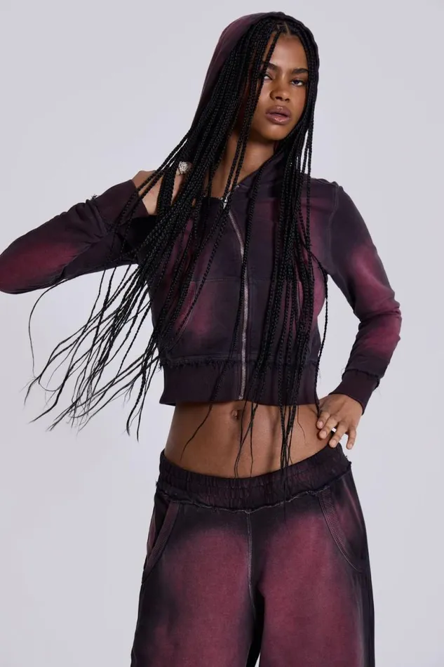 Jaded London CoOrds Women Deep Red Fade Mini Monster Hoodie Red