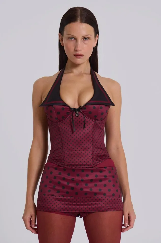 Jaded London CoOrds Women Not Your Girlfriend Mini Skort In Polkadot Burgundy