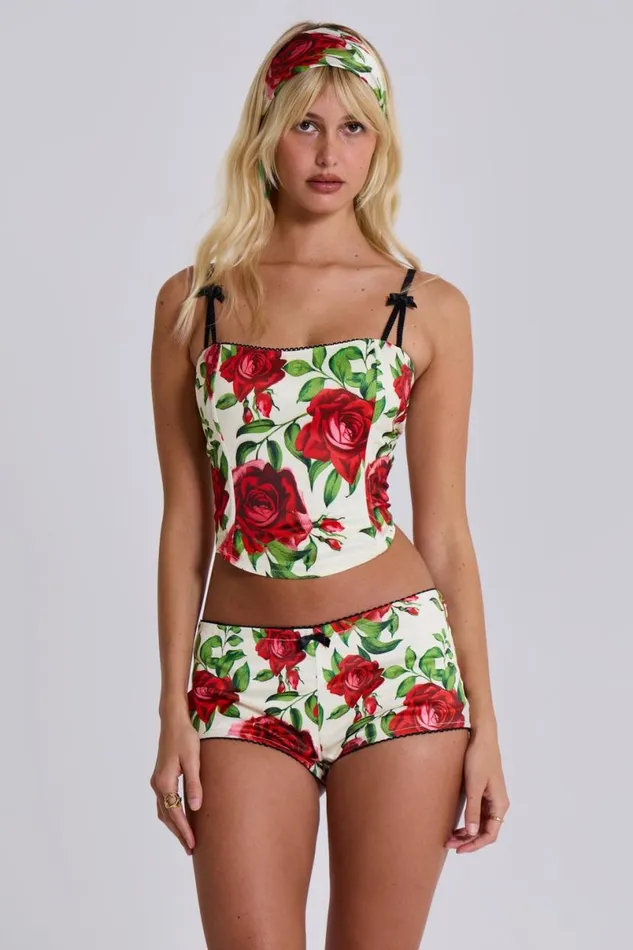 Jaded London CoOrds Women Scarlet Satin Mini Shorts Multi