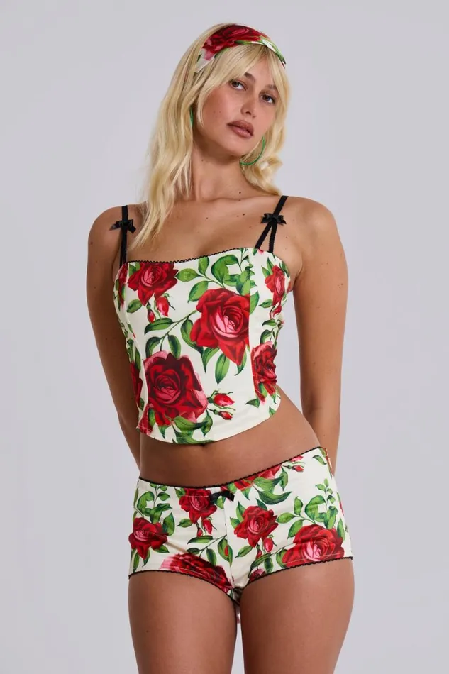 Jaded London CoOrds Women Scarlet Satin Mini Shorts Multi