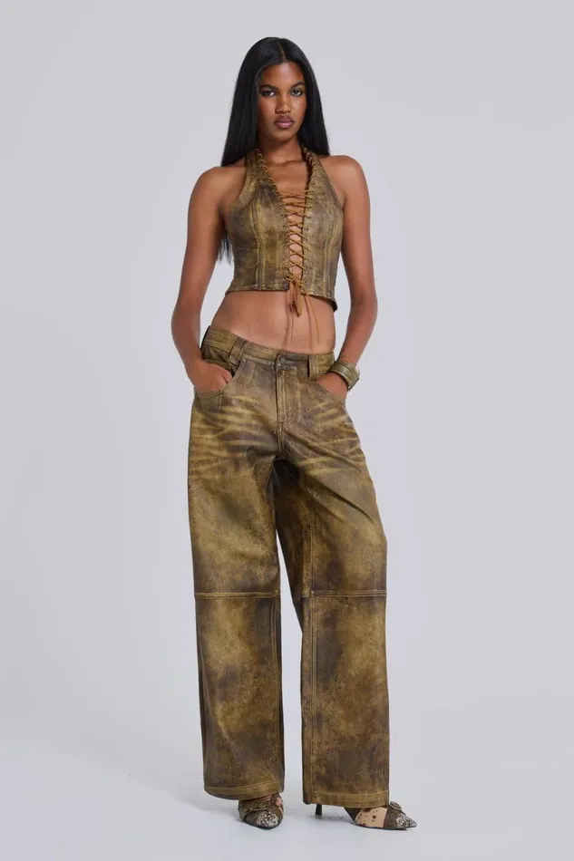 Jaded London CoOrds Women Vaca Whipstitch Faux Leather Corset Green