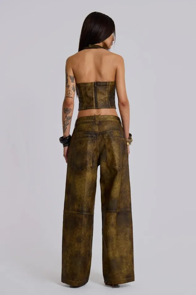 Jaded London CoOrds Women Vaca Whipstitch Faux Leather Corset Green