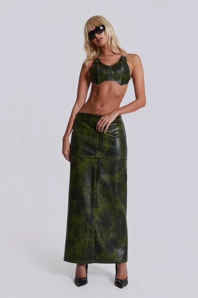 Jaded London CoOrds Women Venom Faux Leather Bralette Top Green