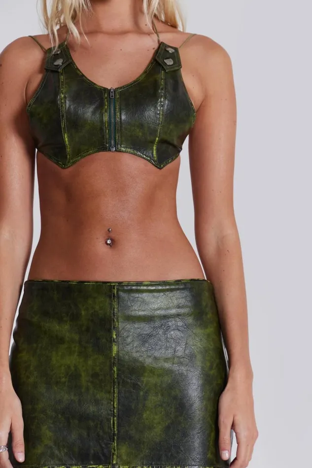 Jaded London CoOrds Women Venom Faux Leather Bralette Top Green