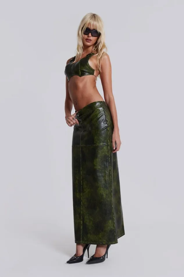 Jaded London CoOrds Women Venom Faux Leather Bralette Top Green