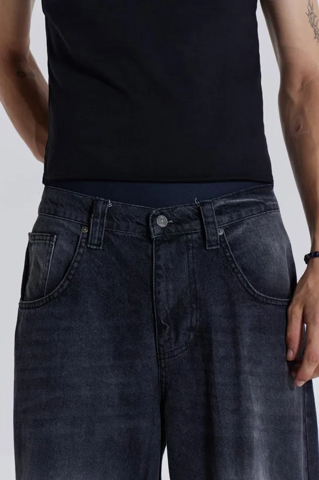 Jaded London Colossus Jeans Men Washed Black Busted Colossus Baggy Jeans Black